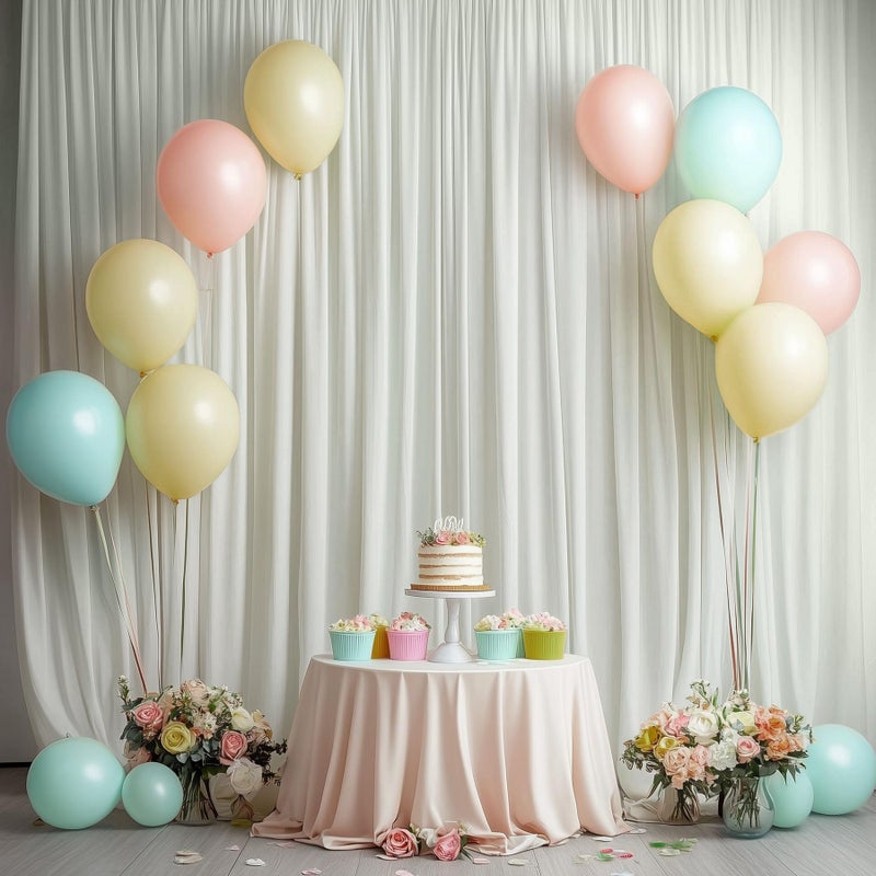 Htper 20ft x 12ft Ivory Backdrop Curtain for Parties, Wrinkle Free Polyester 4 Panels 5x12ft Photo Backdrop Drapes Back Drop Cloth for Wedding Birthday Party Baby Shower Photography Background - Image 4