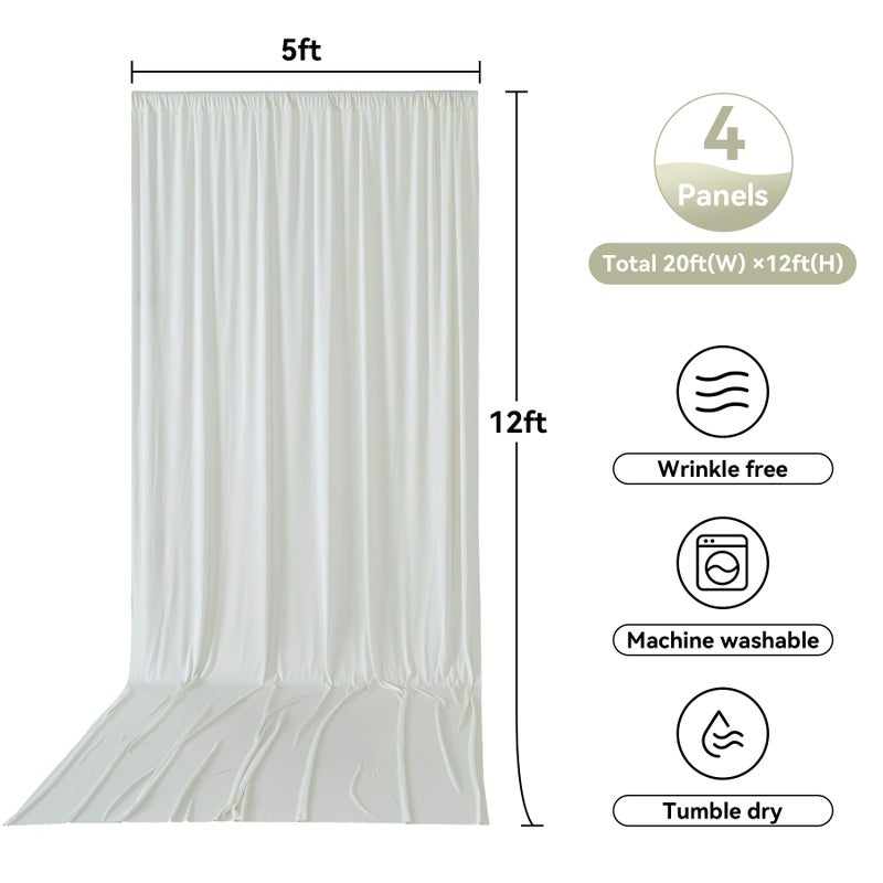 Htper 20ft x 12ft Ivory Backdrop Curtain for Parties, Wrinkle Free Polyester 4 Panels 5x12ft Photo Backdrop Drapes Back Drop Cloth for Wedding Birthday Party Baby Shower Photography Background - Image 5