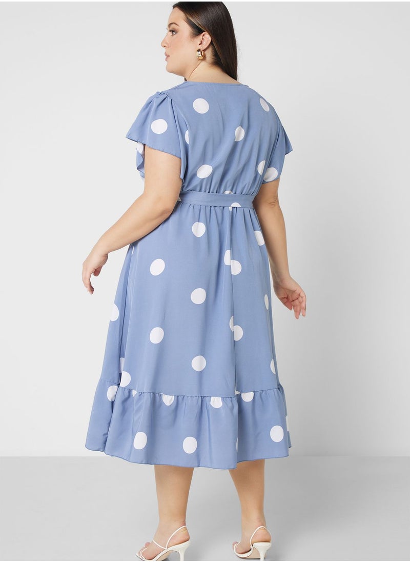 Ginger Plus - Polka Dot Belted Dress - Image 1