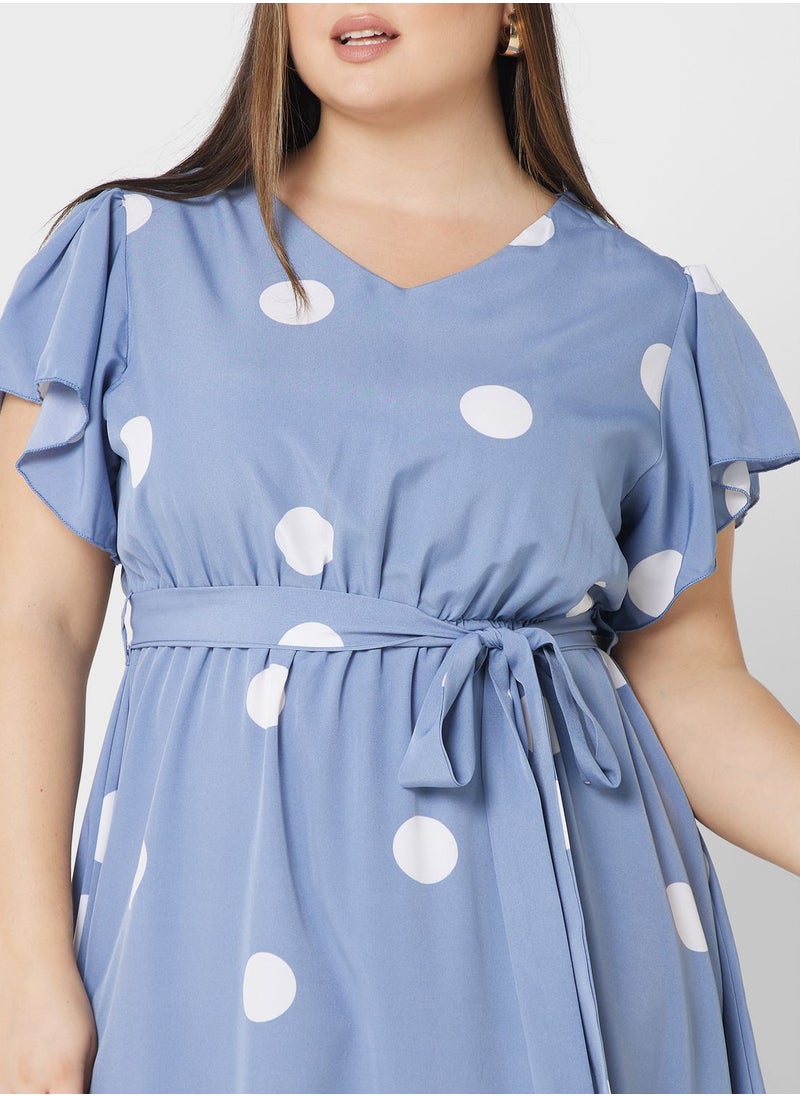 Ginger Plus - Polka Dot Belted Dress - Image 1