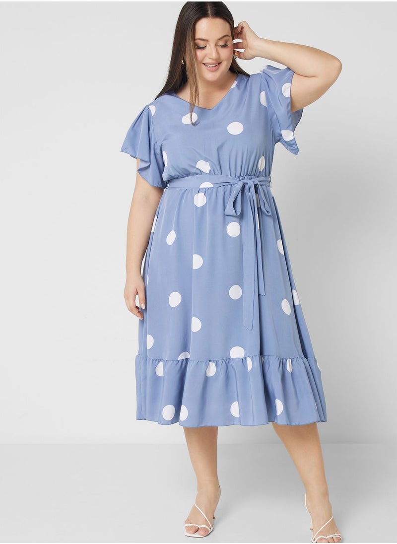 Ginger Plus - Polka Dot Belted Dress - Image 1