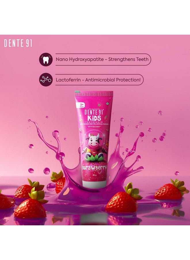 DENTE91 Kids Toothpaste, Protects Against Dental Caries & Hypersensitivity, Fluoride Free, Strawberry Flavour - 45 G  - Image 4