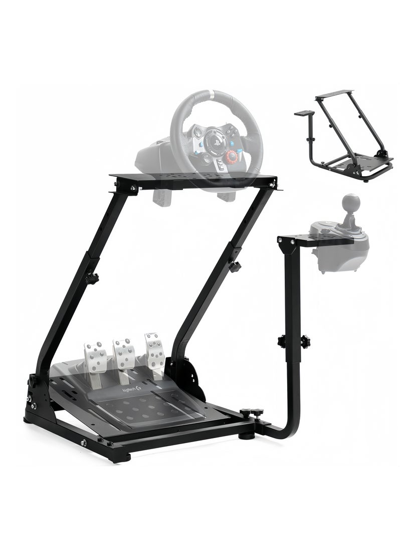 Foldable Racing Wheel Stand, for Logitech G29/G920 & Thrustmaster T300RS, Adjustable Steel Frame, Anti-Slip Base, Space-Saving, Black