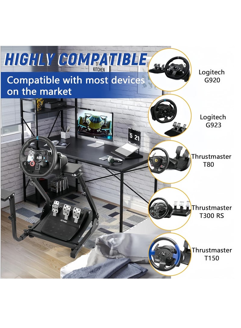 فلاشهوك حامل عجلة سباق قابل للطي، لجهاز Logitech G29/G920 وThrustmaster T300RS، إطار فولاذي قابل للتعديل، قاعدة مضادة للانزلاق، موفر للمساحة، أسود - Image 3