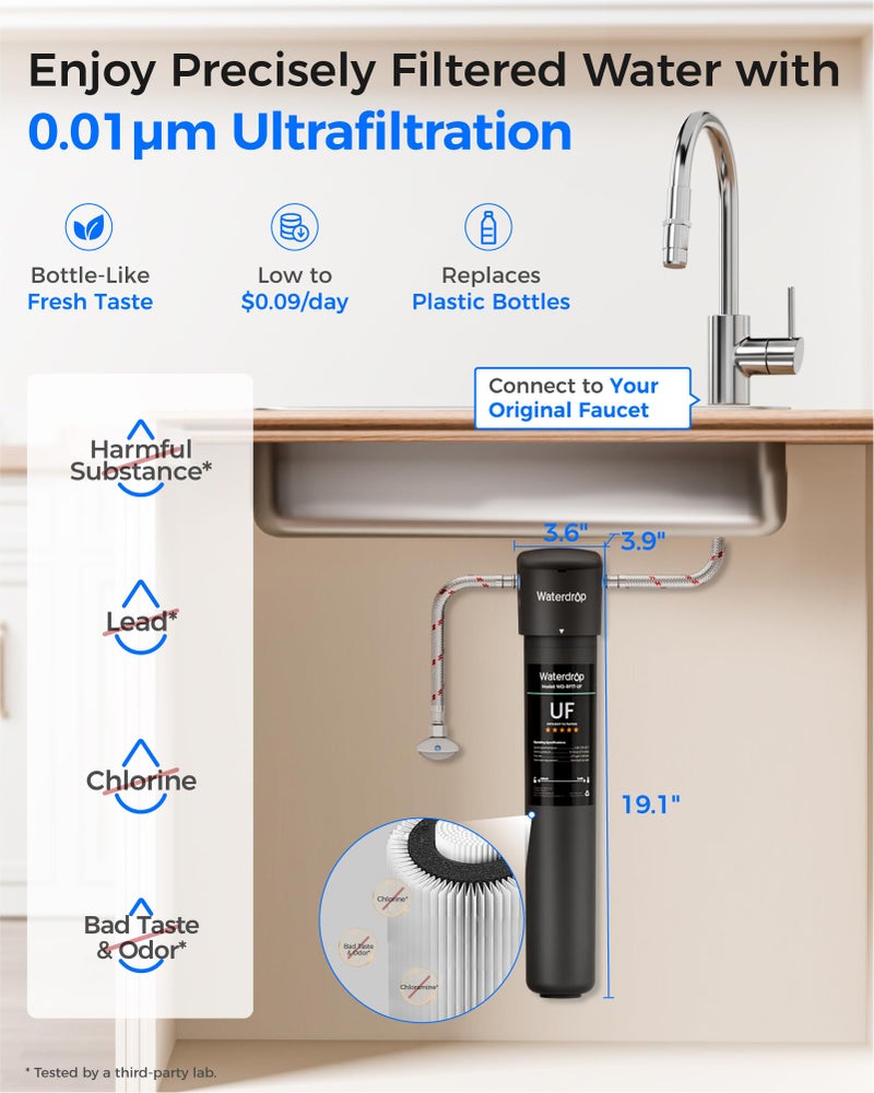 Waterdrop 17UA-UF 0.01 Î¼m Ultra Filtration Under Sink Water Filter System, 3 Years, Reduces Lead, Chlorine, Bad Taste & Odor, Direct Connect to Kitchen Faucet, USA Tech - Image 2