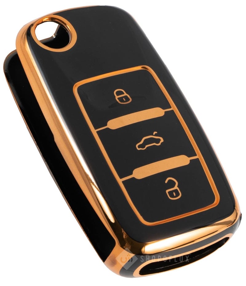 Shopoflux® TPU Key Cover Compatible with Skoda Rapid | Laura | Superb | Octavia | Fabia | Yeti 3 Button Flip Key (Black) - Image 1