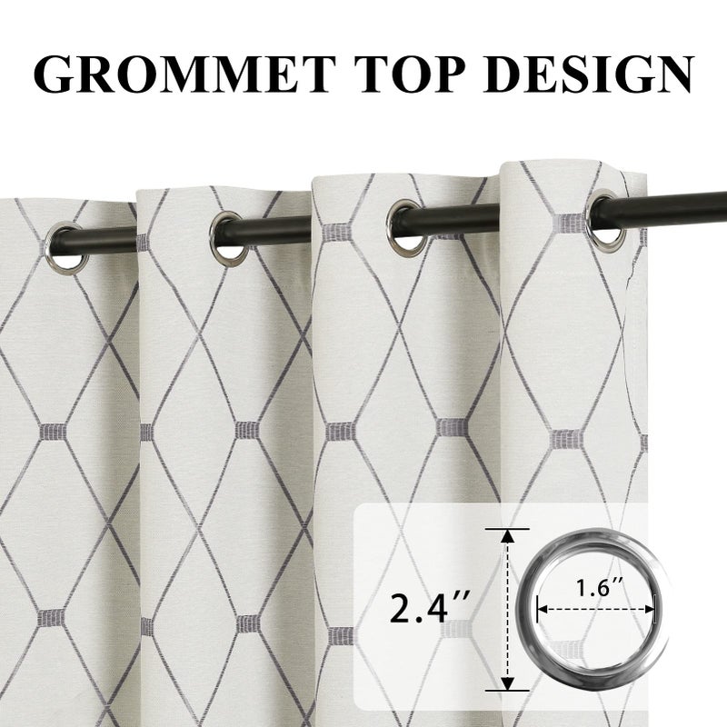 Joywell Embroidered Curtains 84 inch Length 2 Panels Set for Living Room Bedroom, Cotton Linen Textured Curtains Light Reducing Draperies Grommet Room Darkening Window Treatments, Grey Geometric Pattern - Image 3