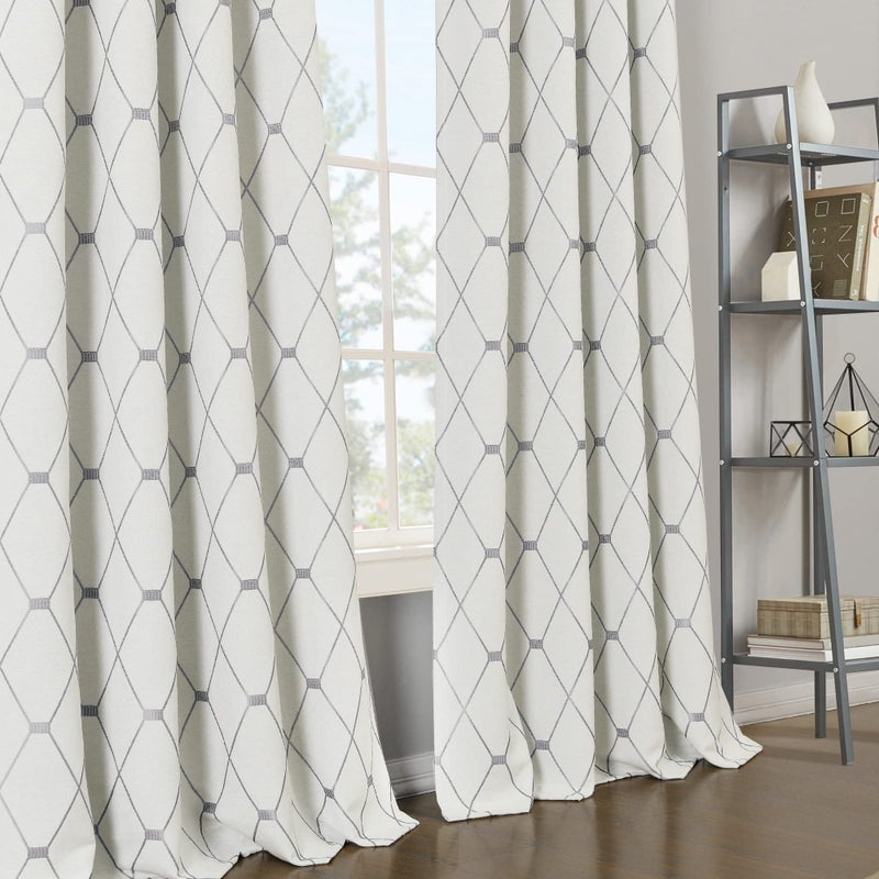Joywell Embroidered Curtains 84 inch Length 2 Panels Set for Living Room Bedroom, Cotton Linen Textured Curtains Light Reducing Draperies Grommet Room Darkening Window Treatments, Grey Geometric Pattern - Image 5