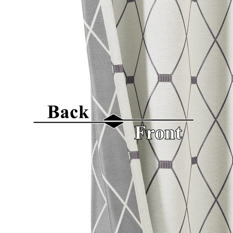 Joywell Embroidered Curtains 84 inch Length 2 Panels Set for Living Room Bedroom, Cotton Linen Textured Curtains Light Reducing Draperies Grommet Room Darkening Window Treatments, Grey Geometric Pattern - Image 4