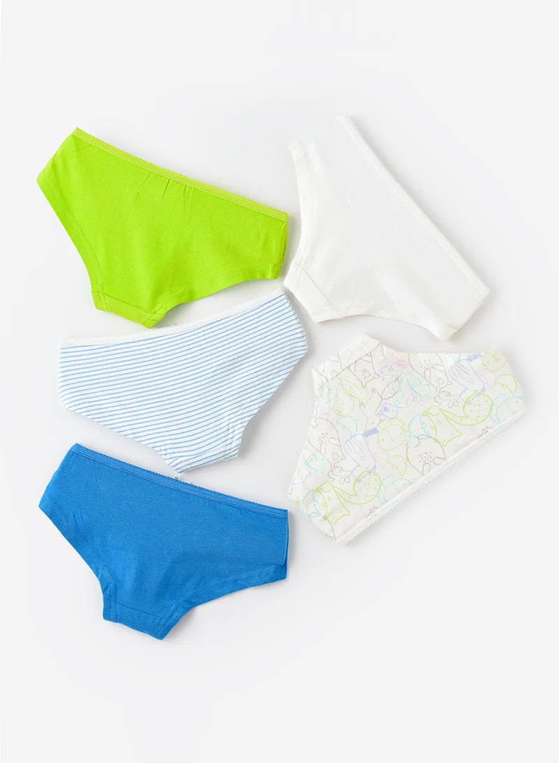 Jelliene 5 Pack Girls Briefs 95% Cotton 5% Elastane, Soft and Comfortable Underwear for Girls