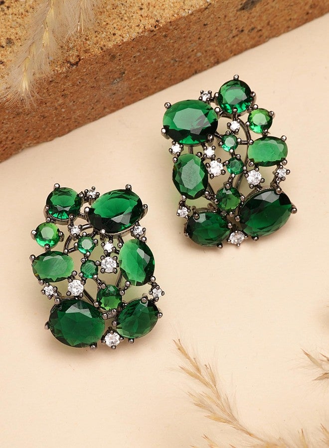 Karatcart Glamorous Green American Diamond Stone Stud Earrings for Women - Image 4