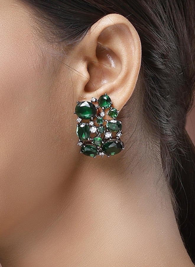 Karatcart Glamorous Green American Diamond Stone Stud Earrings for Women - Image 2