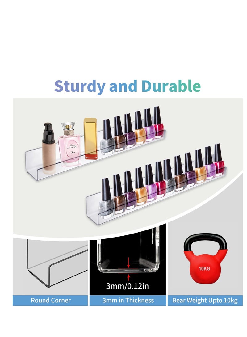 NIBEMINENT 2 Pieces Acrylic Floating Shelves, 15inch Clear Shelf, Invisible Wall Mount Bookshelf with Mounting Kit, Small Bathroom Shelves for Record, Book, Funko Pop Figure Display  - Image 3