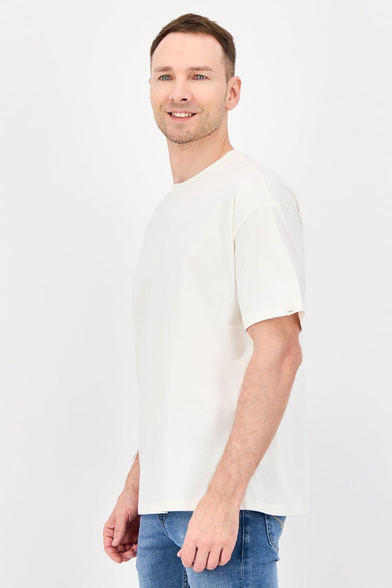 Fudo تي شيرت رجالي بقصة واسعة، ياقة دائرية، أكمام قصيرة، أبيض فاتح - Image 3