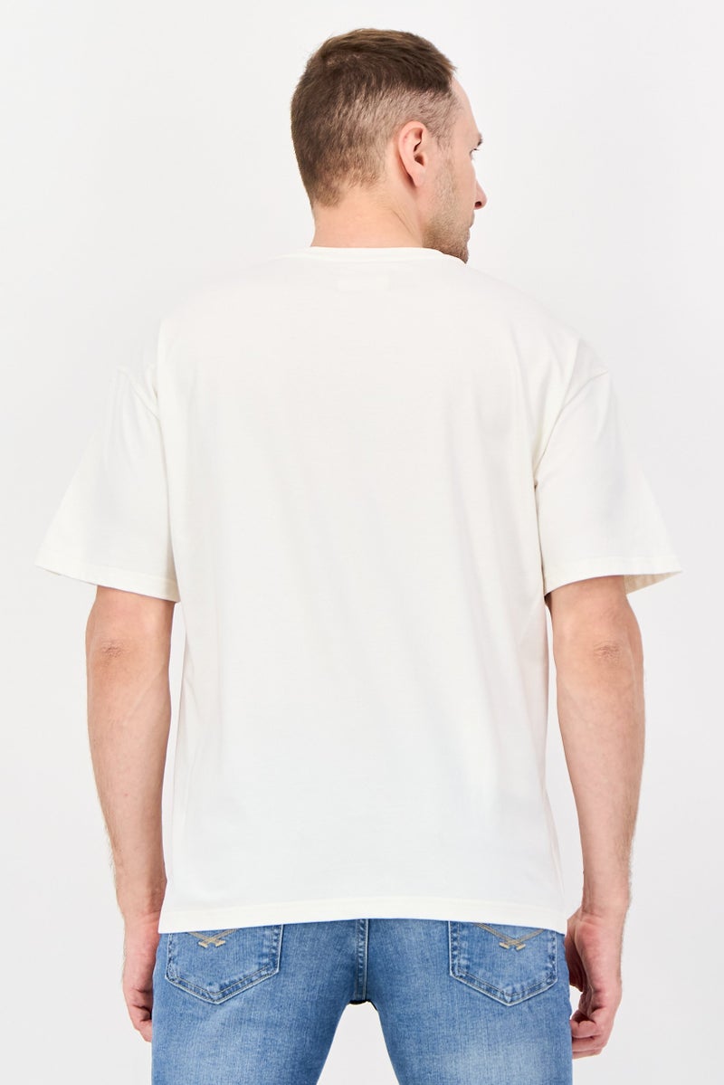 Fudo تي شيرت رجالي بقصة واسعة، ياقة دائرية، أكمام قصيرة، أبيض فاتح - Image 4