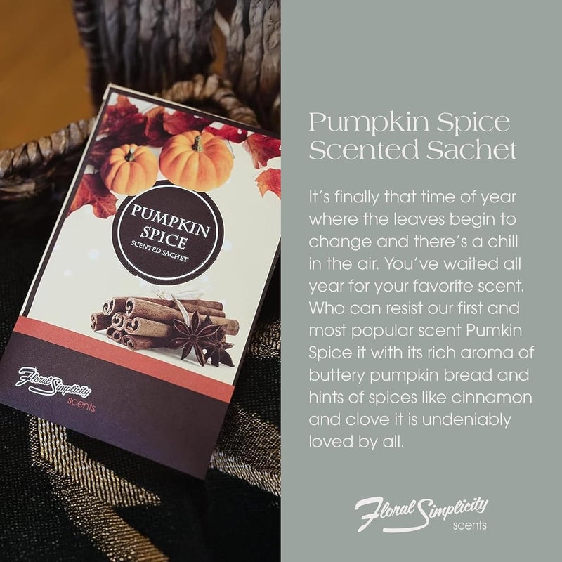 FloralSimplicity Floral Simplicity Pumpkin Spice Scented Sachets Pack of 6, Fall & Winter - Long-Lasting Scented Bags, Home Fragrance, Air Freshener & Deodorizer for Closet, Room, Drawer, or Cars, Made in USA - Image 2