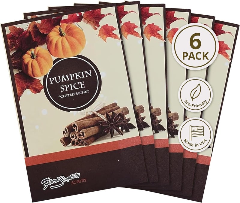 FloralSimplicity Floral Simplicity Pumpkin Spice Scented Sachets Pack of 6, Fall & Winter - Long-Lasting Scented Bags, Home Fragrance, Air Freshener & Deodorizer for Closet, Room, Drawer, or Cars, Made in USA - Image 1