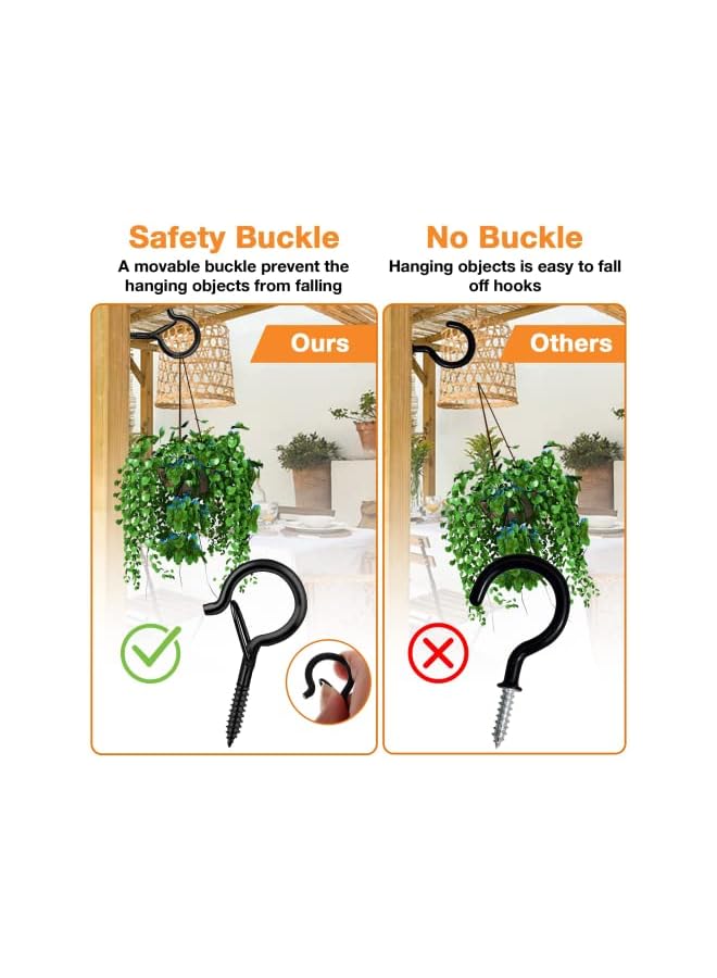 PROMASS 20 PCS Q-Hanger Hooks, Screw Hooks for Outdoor String Lights, Outdoor Hooks with Safety Buckle, Easy Release, Screw Hooks for Hanging Patio Lights, Plants - Black - Image 3