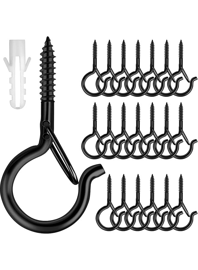 PROMASS 20 PCS Q-Hanger Hooks, Screw Hooks for Outdoor String Lights, Outdoor Hooks with Safety Buckle, Easy Release, Screw Hooks for Hanging Patio Lights, Plants - Black - Image 1