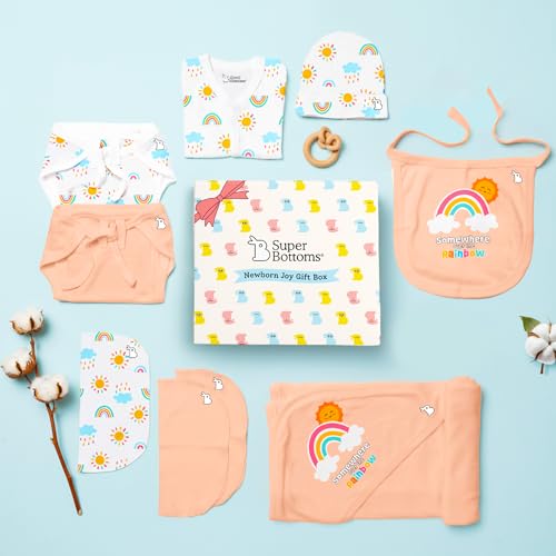 SuperBottoms Baby Gift Set for New Born - Skin-Friendly Newborn Essentials - Ideal Gifts for Newborn Baby – Unisex Clothing - 0-3 Months – 11 Pieces Baby Gift Hamper (Peach) - Image 1