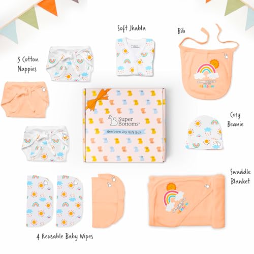 SuperBottoms Baby Gift Set for New Born - Skin-Friendly Newborn Essentials - Ideal Gifts for Newborn Baby – Unisex Clothing - 0-3 Months – 11 Pieces Baby Gift Hamper (Peach) - Image 3