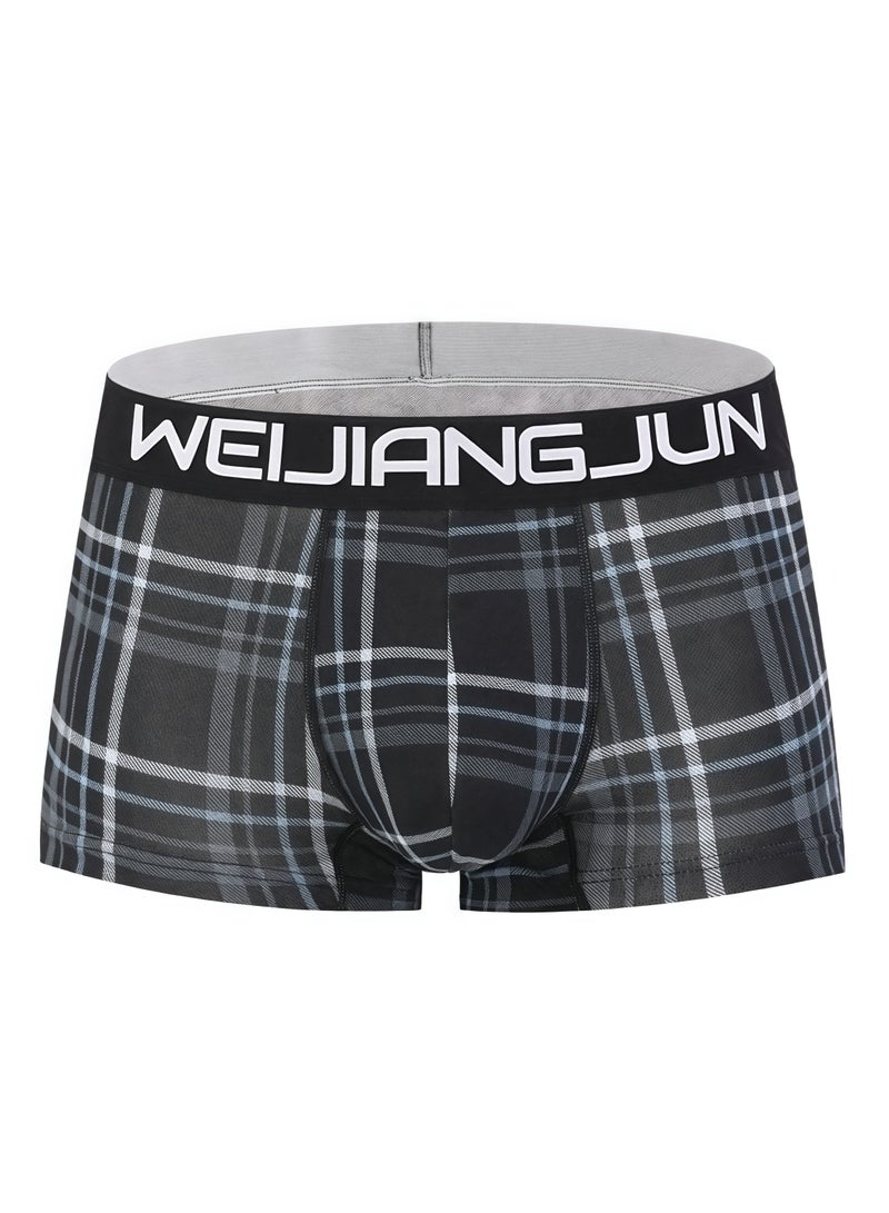 WEIJIANGJUN Men's 4-piece flat angle underwear - mid waist, anti friction elastic cotton, grid pattern multi-color sports underwear  - Image 2