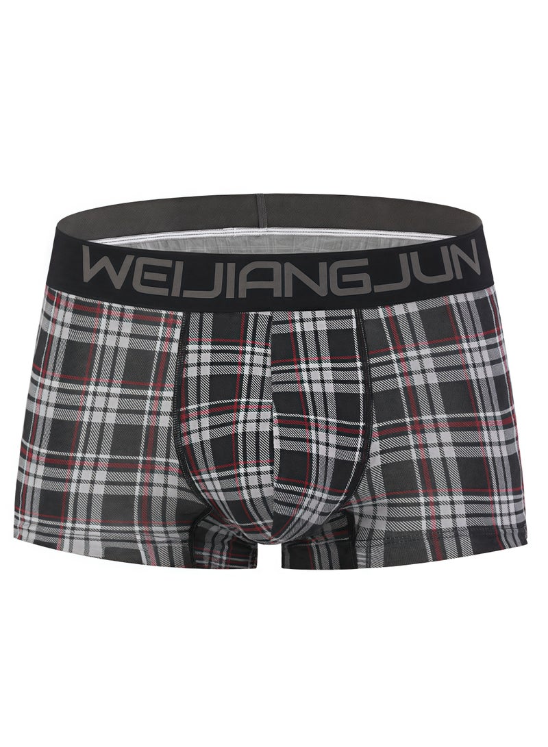 WEIJIANGJUN Men's 4-piece flat angle underwear - mid waist, anti friction elastic cotton, grid pattern multi-color sports underwear  - Image 3