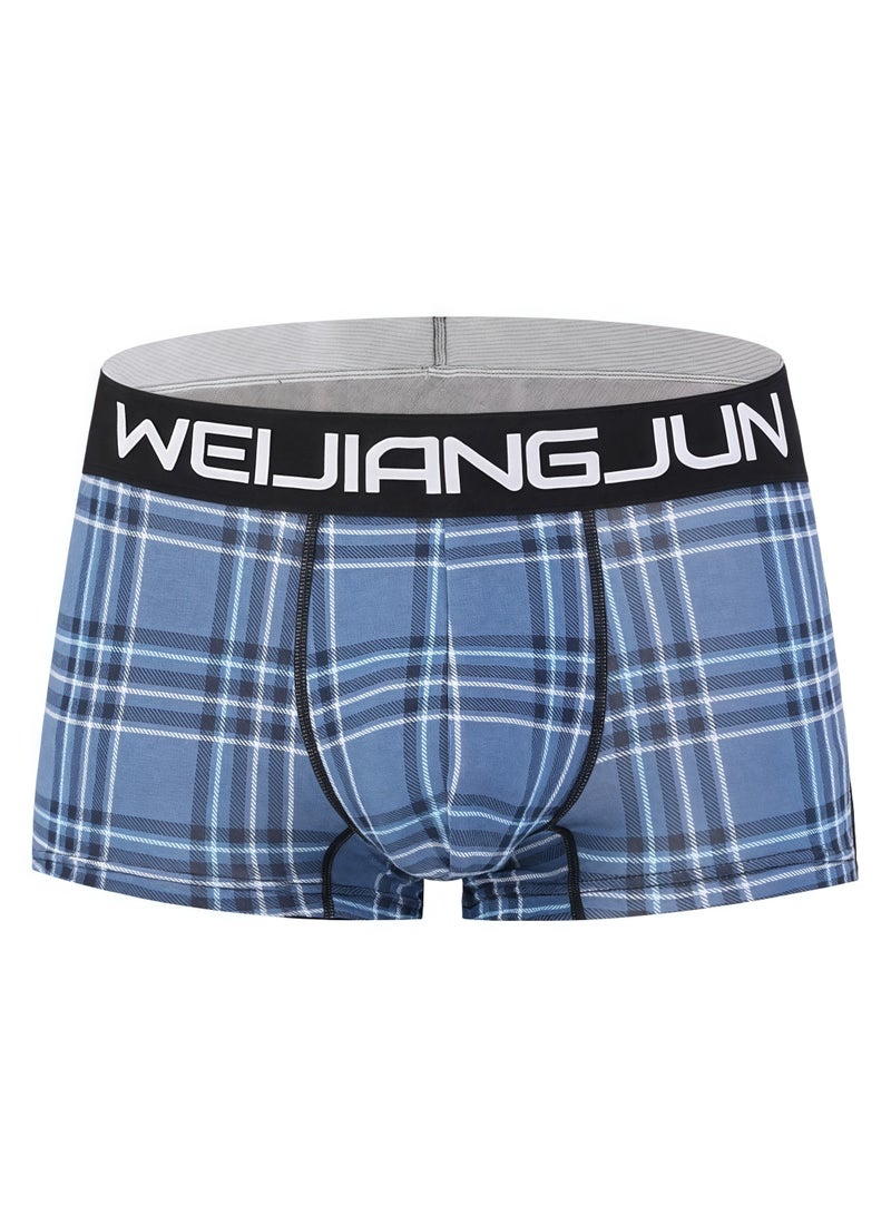 WEIJIANGJUN Men's 4-piece flat angle underwear - mid waist, anti friction elastic cotton, grid pattern multi-color sports underwear  - Image 4