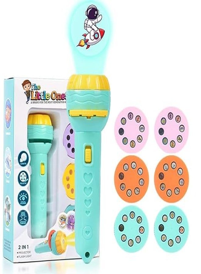LittleLovik Mini Projector Flashlight, 6 Slide Discs in Animal, Statistics, Alphabet, Vegetable & Plus-Minus Patterns, 48 Colorful Images - Interactive Story Telling Toy for Learning (Pack of 1). - Image 1