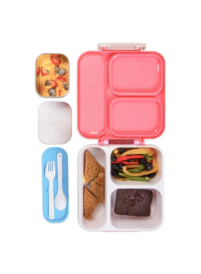 Nova Kids 3 Compartment Bento Lunch Box w/ Water Bottle, Spoon & Fork Set and Stainless Steel Jar - Unicorn Pink - Image 4