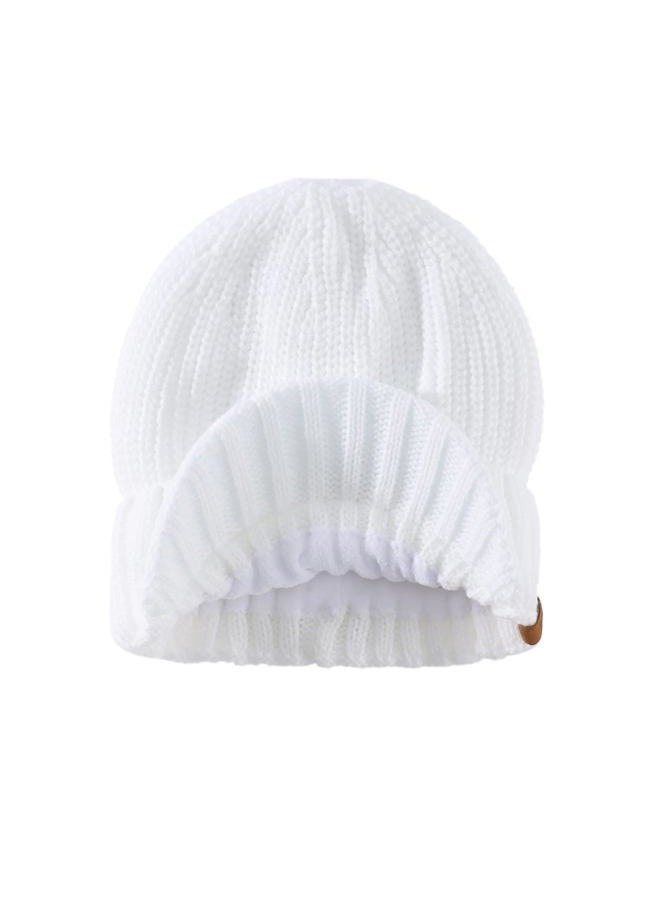 Home Prefer Men's Winter Hat Thick Knit Beanie Cap with Visor Newsboy Beanie Hat White - Image 2