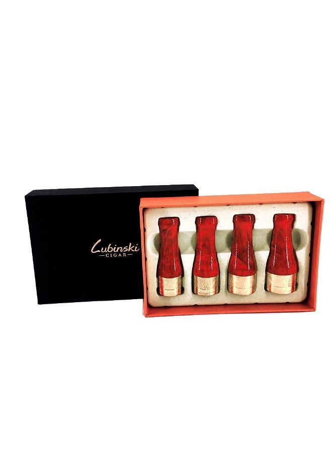LUBINSKI Cigar Mouthpiece Set for Men & Women – Portable 4 Size Cigar Holder with Gift Box, red - Image 1