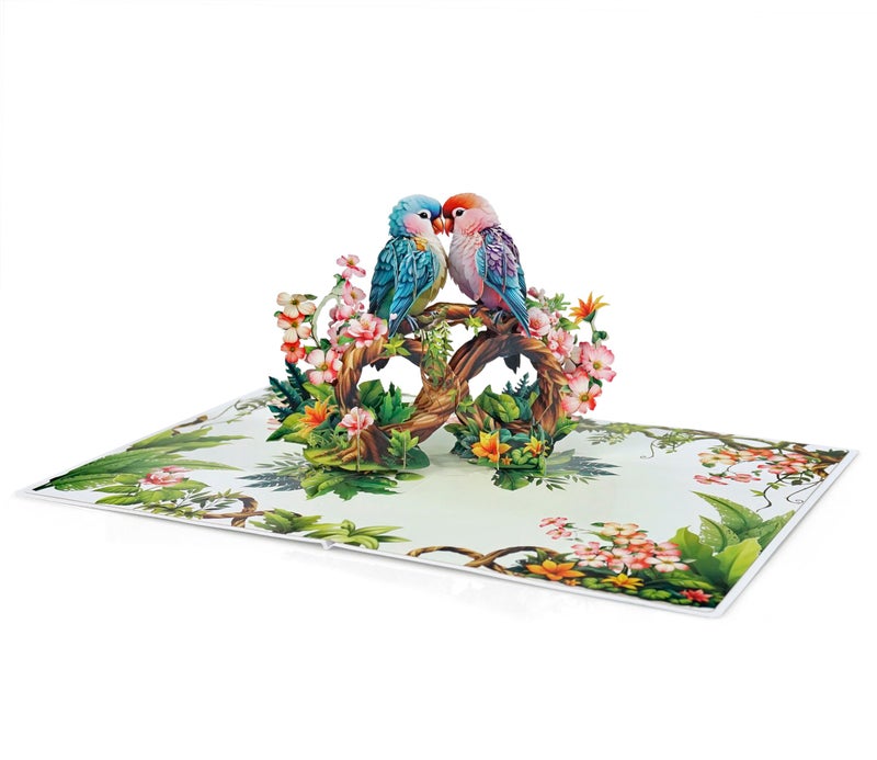 CUT POPUP.COM Valentines Day Card, Anniversary Card Pop Up, Wedding, Engagement, 3D Greeting Card (Parrot Couple) - Image 2