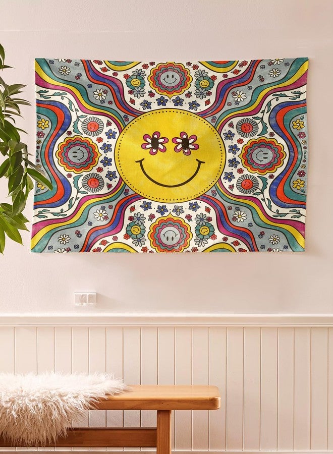 SheetKart Bohemian Smiley Face Wall Hanging Tapestry - 100% Cotton, 36x42 inches - Vibrant Home Decor with Yellow Smiles and Flowery Eyes - Image 2