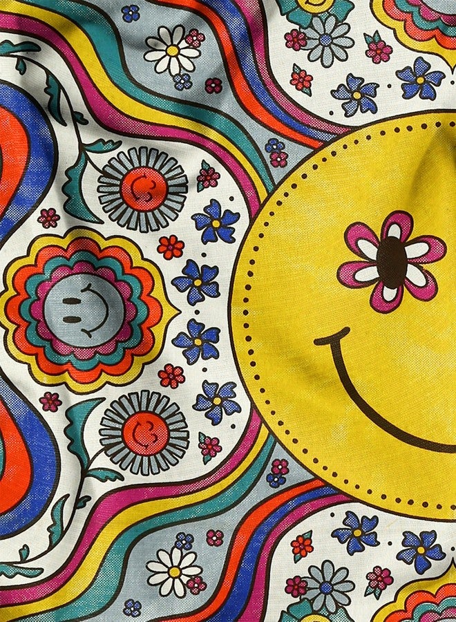 SheetKart Bohemian Smiley Face Wall Hanging Tapestry - 100% Cotton, 36x42 inches - Vibrant Home Decor with Yellow Smiles and Flowery Eyes - Image 4