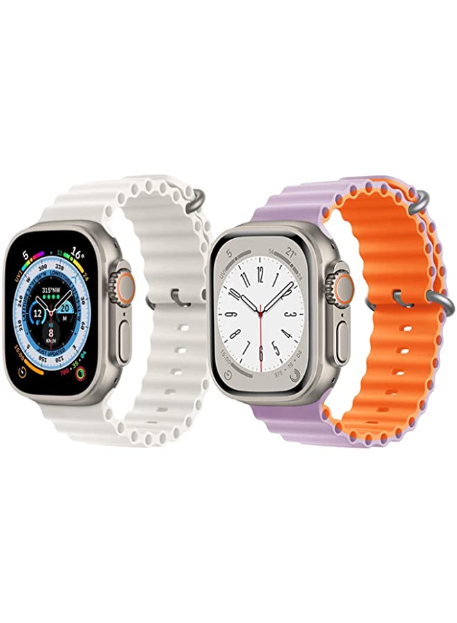 IAF Silicone Ocean Band Strap for Apple Watch Ultra 8 49mm White Single Color Strap with Pink/Orange Double Side Strap Set of 2