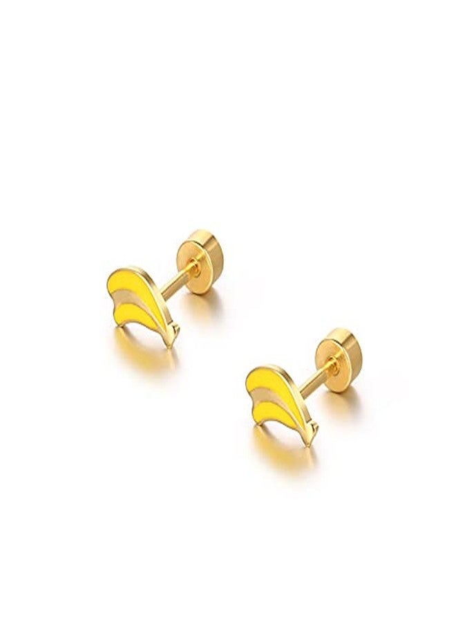 Banana Screw Flat Back Small Stud Earrings Minimalist Surgical Steel Gold Plated Cartilage Tragus Piercing Sleeper Little Studs Hypoallergenic Jewerly for Women