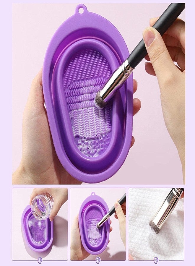 Hidak Cosmetic Cleaner Pad Collapsible Silicone Makeup Brush Cleaning Mat Dish Compact and Practical Makeup Brush Cleaning Bowl Portable Washing Tool with 4 Textures - Image 5