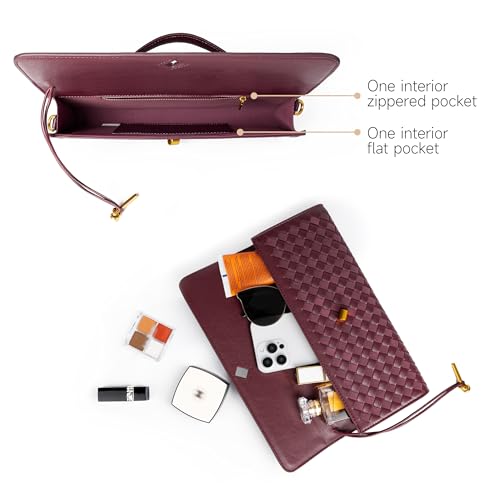 Joryin Woven Purse For Women Evening Clutch Woven Leather Handbags Crossbody Bag Suede Purse Formal Evening Bag, Red Wine - Image 5