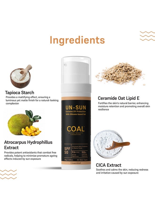 COAL CLEAN BEAUTY Un-Sun Spf 50 Pa+++ Sunscreen With Probiotics | Uva/Uvb, Anti-Ageing, Blue Light Protection & Water Resistant | Men & Women | All Skin Types | 30G  - Image 2