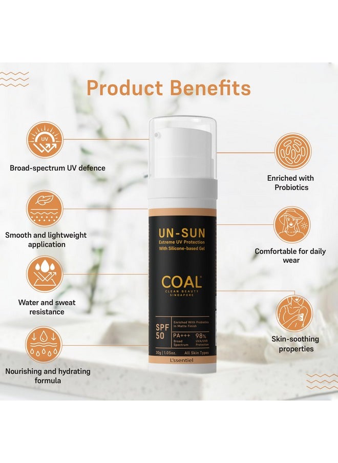 COAL CLEAN BEAUTY Un-Sun Spf 50 Pa+++ Sunscreen With Probiotics | Uva/Uvb, Anti-Ageing, Blue Light Protection & Water Resistant | Men & Women | All Skin Types | 30G  - Image 3