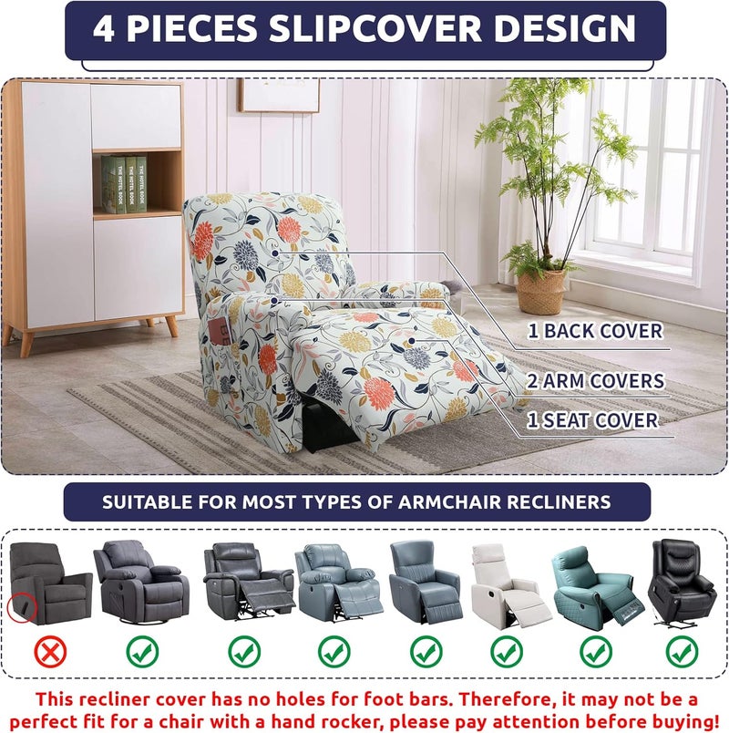 Iauddy Recliner Slipcover-Stretch Soft Slip Reclining Chair Slipcovers 4-Pieces Furniture Protector for Recliner with Pocket Fitted Sofa Couch Cover Lazy Boy Chair Cover - Image 2