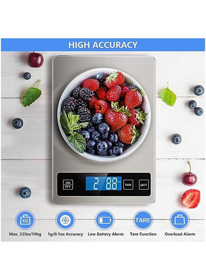 22lbs 10kg digital food scale for cooking baking lab mail pottery glass 1g0.1 oz flour graduation stainless steel easy-to-clean kitchen appliance ，silver - Image 2