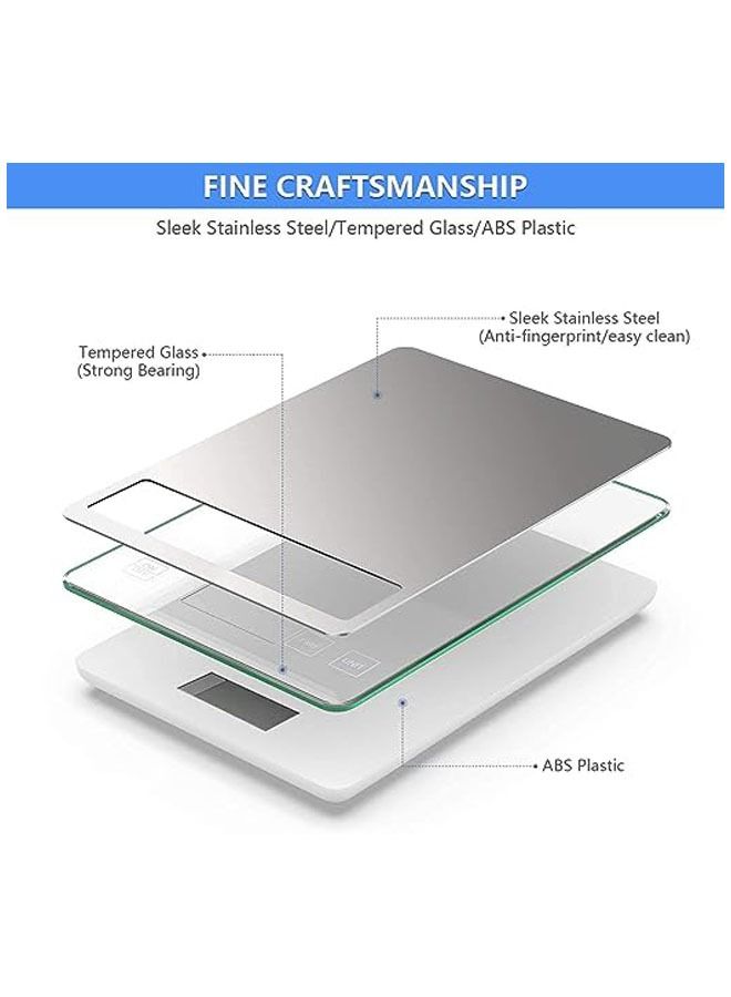 22lbs 10kg digital food scale for cooking baking lab mail pottery glass 1g0.1 oz flour graduation stainless steel easy-to-clean kitchen appliance ，silver - Image 5
