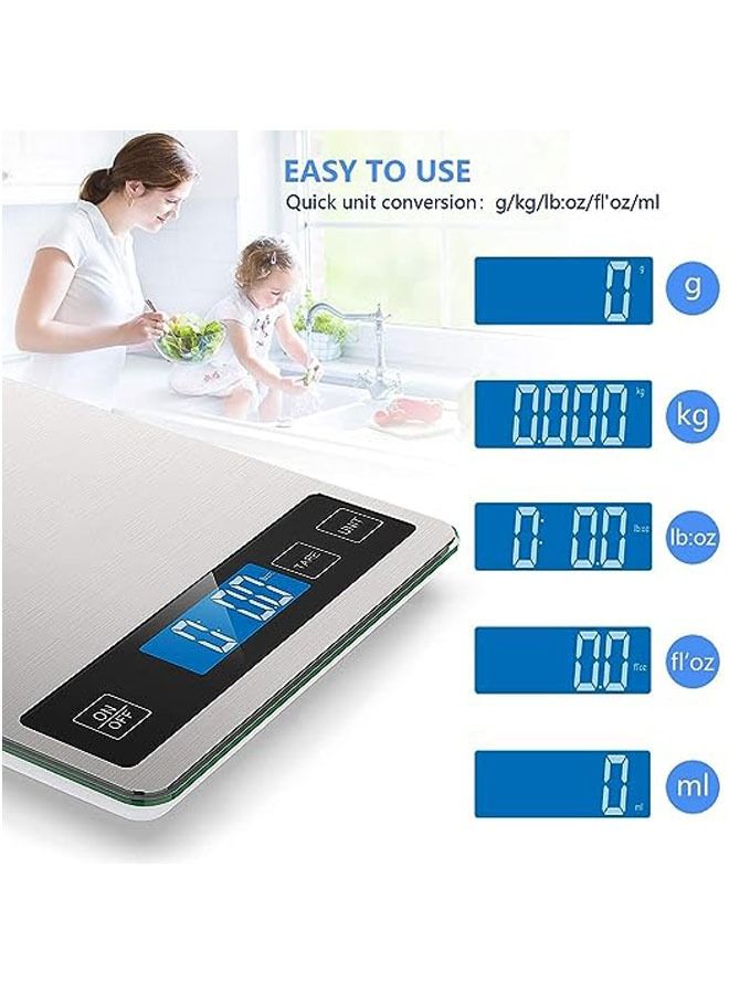 22lbs 10kg digital food scale for cooking baking lab mail pottery glass 1g0.1 oz flour graduation stainless steel easy-to-clean kitchen appliance ，silver - Image 3