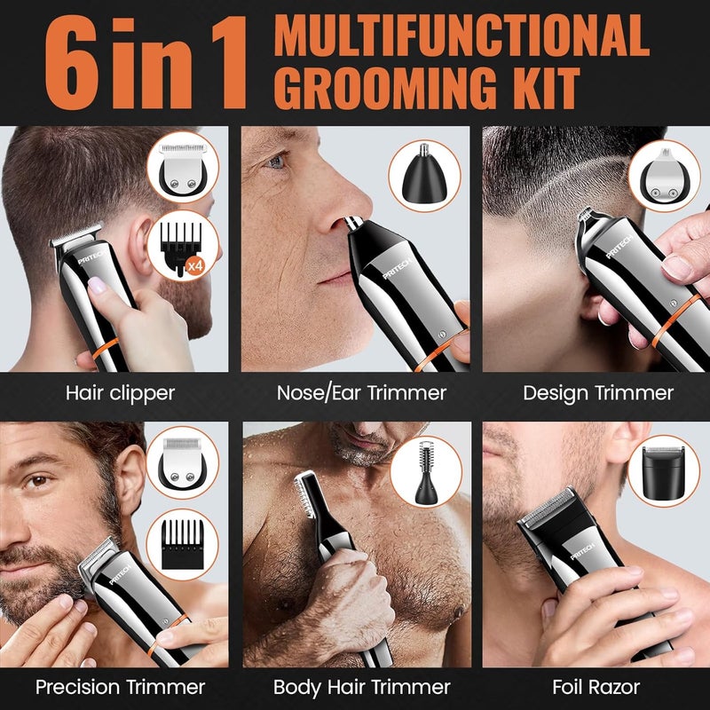 pritech Hair Clippers, Beard Trimmer for Men, Cordless Hair Trimmer Hair Cutting Groomer Kit, USB Rechargeable 6 in 1 - Image 2