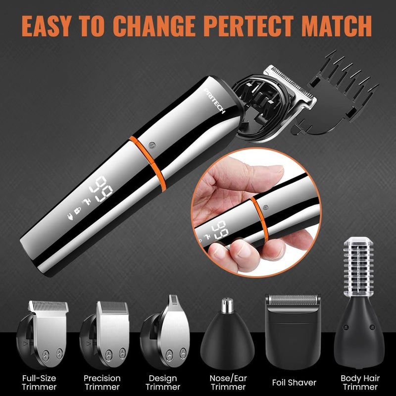 pritech Hair Clippers, Beard Trimmer for Men, Cordless Hair Trimmer Hair Cutting Groomer Kit, USB Rechargeable 6 in 1 - Image 5