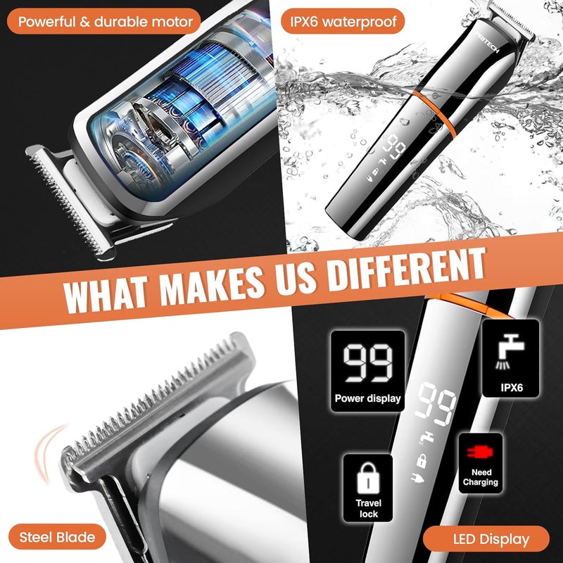 pritech Hair Clippers, Beard Trimmer for Men, Cordless Hair Trimmer Hair Cutting Groomer Kit, USB Rechargeable 6 in 1 - Image 4