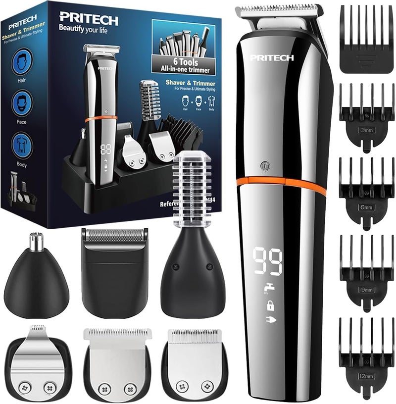 pritech Hair Clippers, Beard Trimmer for Men, Cordless Hair Trimmer Hair Cutting Groomer Kit, USB Rechargeable 6 in 1 - Image 1