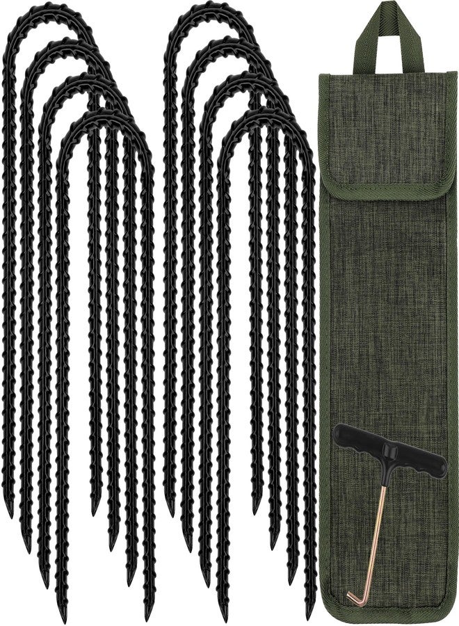 RIY Trampoline Stakes Anchors High Wind 12'' Ground Anchor Heavy Duty Tent Stakes Swing Set Anchors Trampoline Accessories with T Hook - Black 8pcs - Image 1